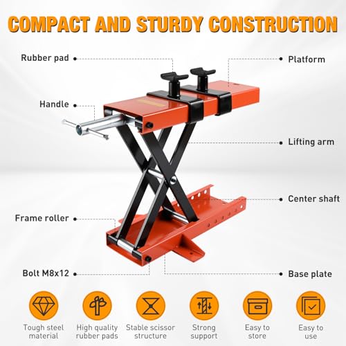 Motorcycle Lift 1100 LBS ATV Scissor Jacks with Saddle Safety Pin Crank Handle 3.7"