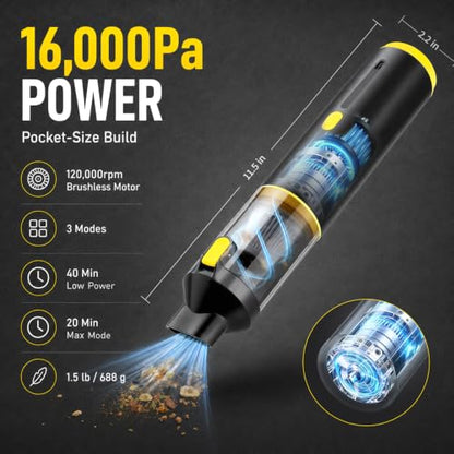 Handheld Car Vacuum Portable Cordless 3 Suction Modes