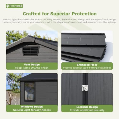 6X4 FT Plastic Outdoor Storage Shed with Floor