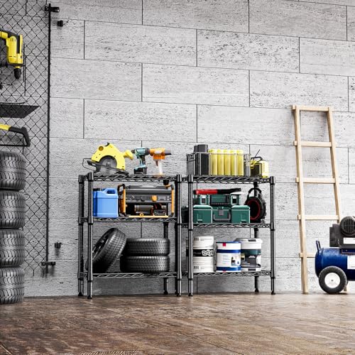 750 lbs 3 Tier Shelf Metal Storage Shelves Wire Rack Closet Organizers for Garage Kitchen Bathroom Laundry Black 11.8" D x 25.6" W x 31.5" H (3 Count)