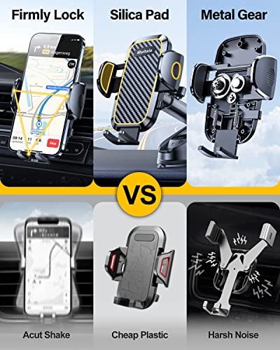 3-in-1 Phone Mount for Car [2025 Most Stable and Flexible Suction Cup] Vent Dashboard Windshield Cell Phone Holder Car Fit for iPhone, Samsung, All Phone