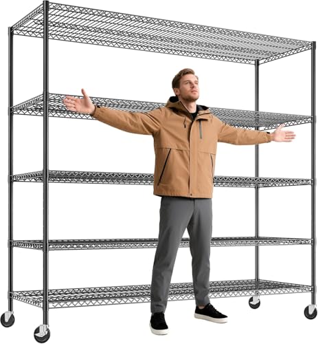85.7"H 5 Tier Garage Shelving with Wheels&Feet
