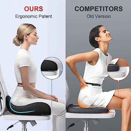 Large Ergonomic Seat Cushion Relieves Sciatica & Tailbone Pain