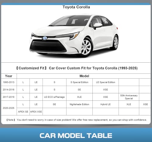 10 Layers Car Cover Custom Fit for Toyota Corolla 2000