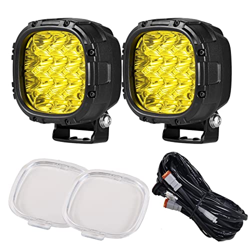 4 Inch Pair 160W 18800LM Amber Round LED Offroad Lights Yellow Fog Lights Super Bright Driving Offroad Pod Lights with Wiring Harness IP68 for Pickup Trucks UTV ATV SUV (2 Count)