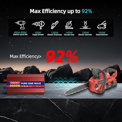 3000W Pure Sine Wave Power Inverter 12V DC to 110V 120V AC for Vehicles