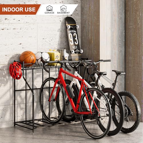 4 Bike Stand Bike Rack Garage with Storage Rack