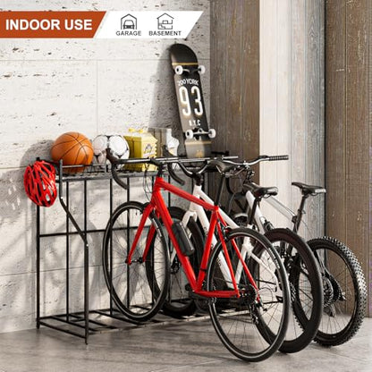 4 Bike Stand Bike Rack Garage with Storage Rack