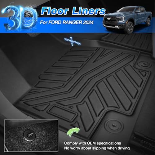 Floor Mats Fit for Ford Ranger 2024 2025 2026 SuperCrew Cab