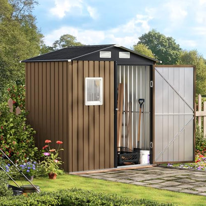 6X4FT Outdoor Steel Storage Shed with Lockable Doors