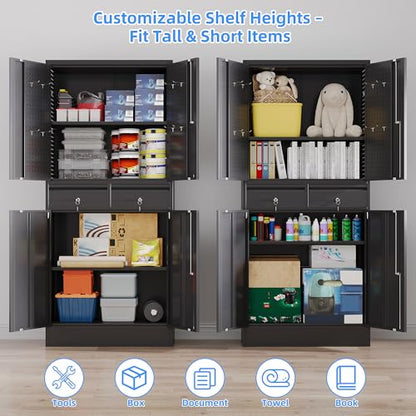 71 Inch Garage Storage Cabinet with 2 Drawers