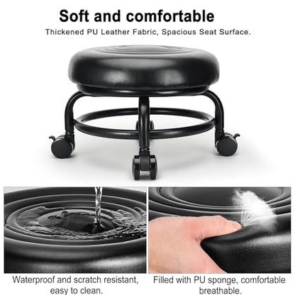 Low Height Rolling Stool Low Roller Stool PU Leather Comfortable Chair