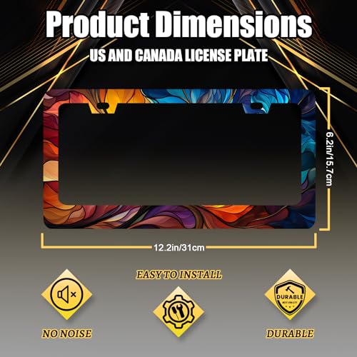 Stainless Steel Colorful Abstract Leaf License Plate Frame 12.3 x 6.3 Inch