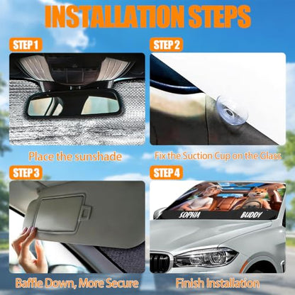 Custom Car Windshield Sun Shade with Custom Cartoon Dog and Driver Character Funny Gift for Drivers Pet Lovers Life is Better with My Dog Sun Visor for Cars