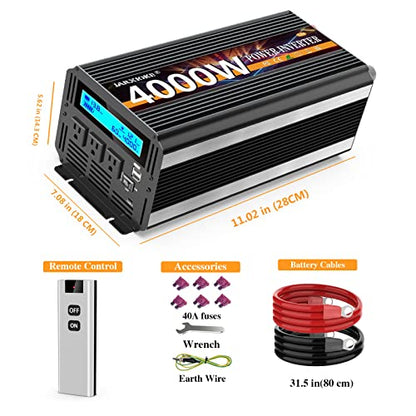 4000 Watt Power Inverter 12V DC to 110V 120V Converter for Family RV Off Grid Solar System Car with Type