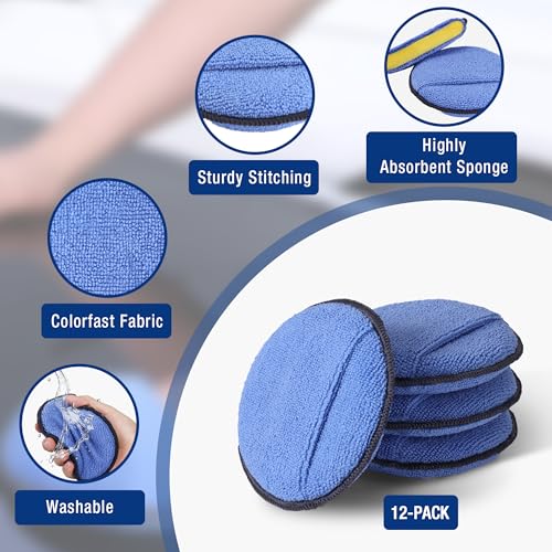12 Pack Car Wax Applicator Pads with Finger Pocket (12 Count)