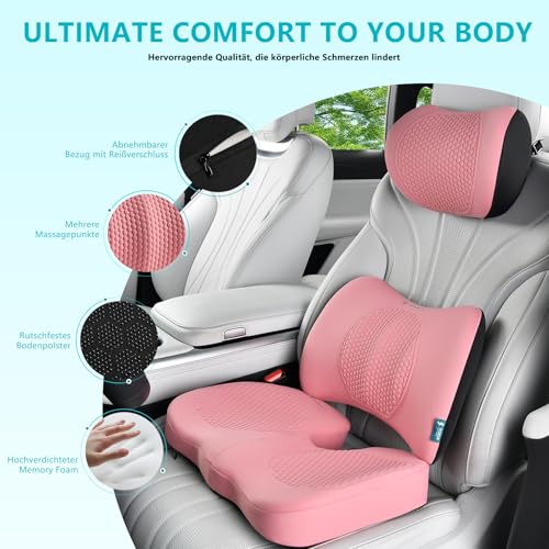 3 PCS Seat Cushion for Carseat Lumbar Support Pillow Car Neck Headrest Pillows Memory Foam Gel Memory Foam Massage Point Seat Pads Pressure Relief Back Cushion for Office Chair (3 Count)