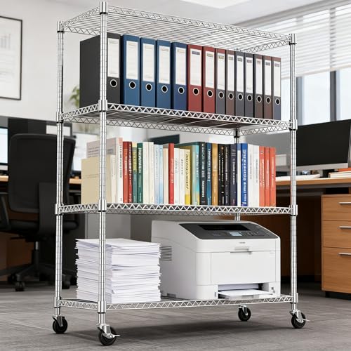 1400LBS 47.2" W 4 Tiers Storage Shelves Metal Shelving Unit with Wheels Heavy Duty Garage Shelving Adjustable Wire Shelves for Pantry