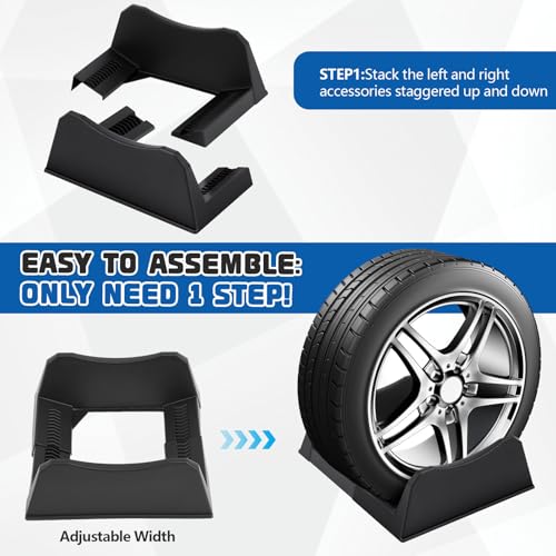 4 Pcs Car Tire Display Stand Wheel Display Rack Adjustable Width Rim Storage Wheel Rim Holder Tyre Stand Base Tire Tray Base for Exhibition Shop Garage Trade Show (4 Count)