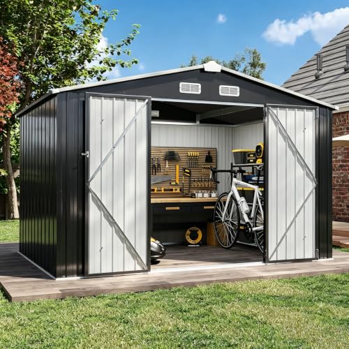 8x6 FT Outdoor Metal Storage Shed with Lockable Doors
