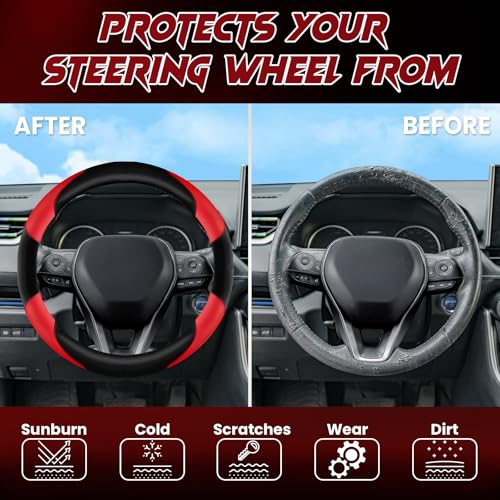 Soft Leather Steering Wheel Cover with Breathable Design and Anti
