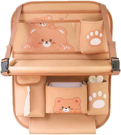 Car Organizer for Back Seat - Bear Design Storage Bag with Multi-Pockets, Kick Mat, Cup Holder, Trash Can, Table & Phone Holder | PU Leather, Waterproof, Easy Clean Car Accessories
