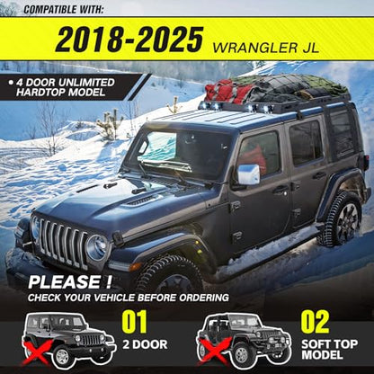 for JL JLU Roof Rack Hard Top Cargo Basket with Ladder & 4 LED Lights fits 2018