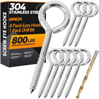 8Pcs 6 Inch Heavy Duty Screw Eyes Hooks (2 Count)