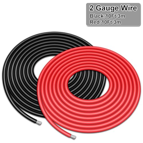 2 Gauge Wire iGreely 10 FT Red & 10 FT Black 2 Gauge Tinned Copper Electrical Wire Cable for Car Automotive Trailer Marine Boat Harness Wiring 2AWG 10Ft (10 Foot)