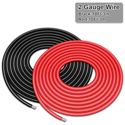 2 Gauge Wire iGreely 10 FT Red & 10 FT Black 2 Gauge Tinned Copper Electrical Wire Cable for Car Automotive Trailer Marine Boat Harness Wiring 2AWG 10Ft (10 Foot)