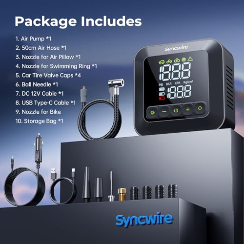 Tire Inflator Portable Air Compressor 150PSI Air Pump for Car Tires [3X Faster] Inflation Electric Smart Tire Pump with Extra