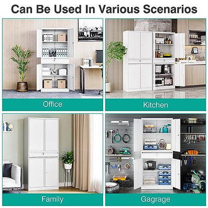 White Metal Storage Cabinet with Drawer and Locks