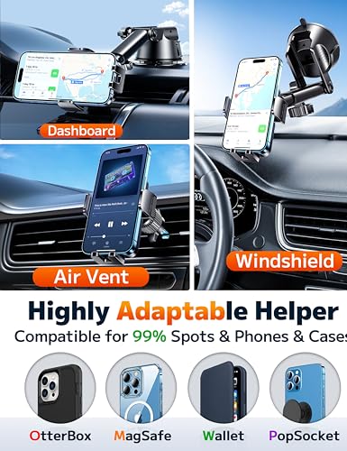 Dash Mounted Holders Phone Holders for Your Car Phone Mount for Car Windshield Dashboard Air Vent Universal Desk Mounts Hands Free Automobile Cell Phone Holder Fit for iPhone Smartphone