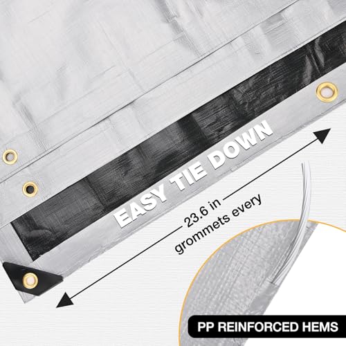 Heavy Duty Tarp 14 Mil Tarp Waterproof Silver 20x20 FT