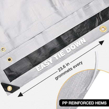 Heavy Duty Tarp 14 Mil Tarp Waterproof Silver 20x20 FT