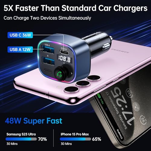 Bluetooth 5.4 FM Transmitter Car Adapter 48W