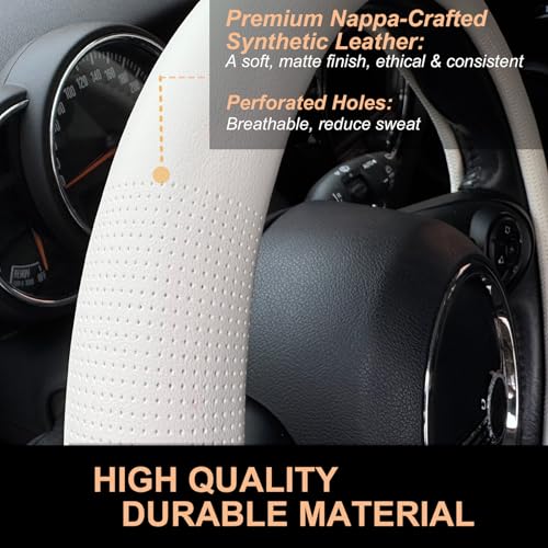 Large Size Nappa Leather Steering Wheel Cover 15.75 Inch White
