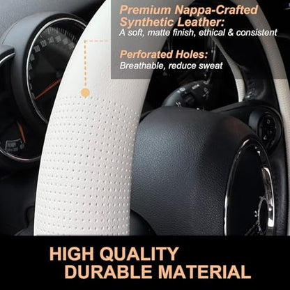 Large Size Nappa Leather Steering Wheel Cover 15.75 Inch White