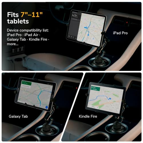 Premium Cup Holder Tablet Mount Fits Vehicle Cupholders 2.75"
