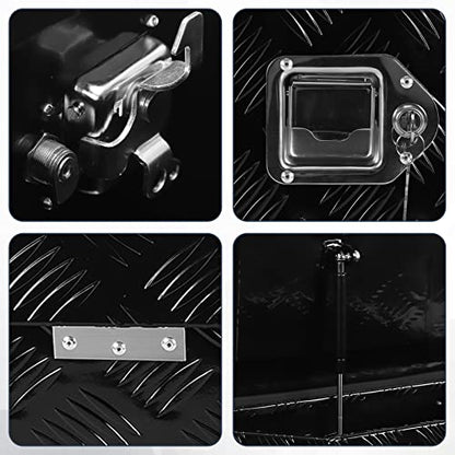 26 Inch Heavy Duty Aluminum Stripes Plated Tool Box Pick Up Truck Bed RV Trailer Tongue Toolbox Waterproof Storage Organizer with Lock and Keys