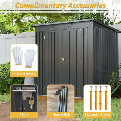 6x4 FT Outdoor Metal Storage Shed with Lockable Door & Floor Frame