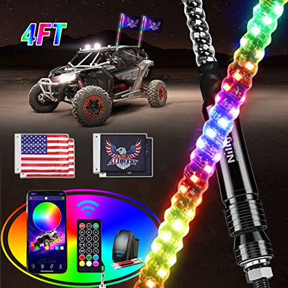 2PCS 4FT RGB LED Whip Lights APP & Remote Control