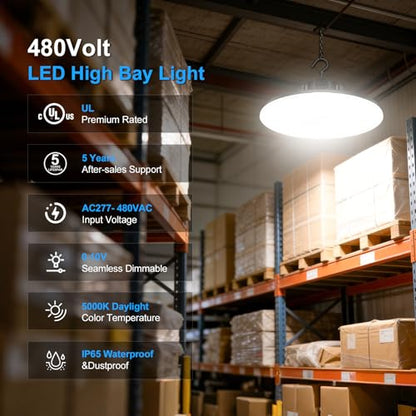 3 Pack 480V High Bay LED Lights 240W 36000LM