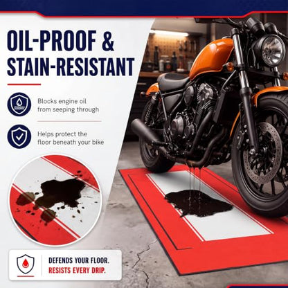 Motorcycle Mat Garage Floor Rug Washable Parking Mats for Garage Floors Non Slip Oil Absorbent Pad Rubber Backing Layer Protects Floor