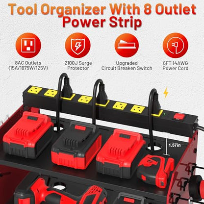 Power Tool Organizer Wall Mount with Charging Station & 8 Outlet