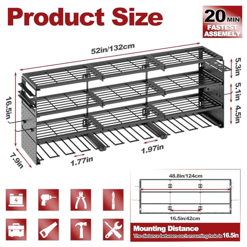 52" Metal Power Tool Organizer Wall Mount