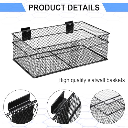 4 Pcs Slatwall Basket Set Ventilated Metal Slatwall Basket Hanging Wire Bins Wall Mounted Accessories for Panel Garage Storage Display Organizing (4 Count)