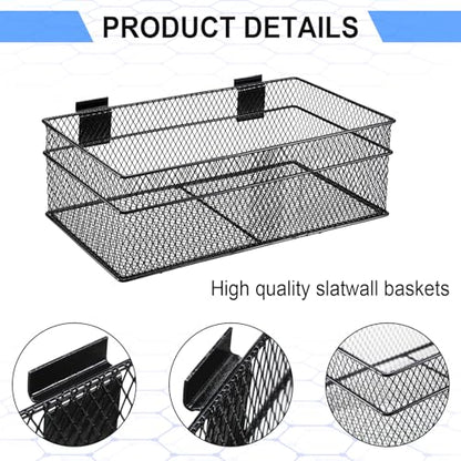 4 Pcs Slatwall Basket Set Ventilated Metal Slatwall Basket Hanging Wire Bins Wall Mounted Accessories for Panel Garage Storage Display Organizing (4 Count)