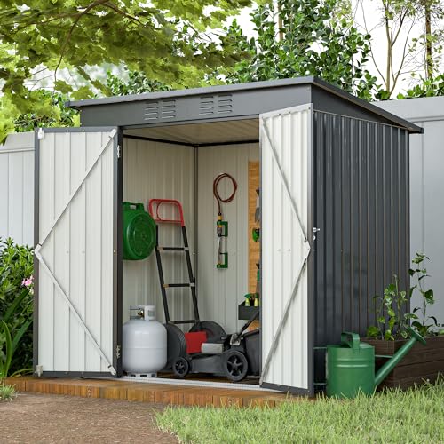 6x4 FT Outdoor Metal Storage Shed with Lockable Door & Floor Frame
