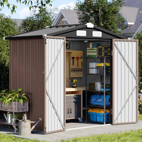 6x4 FT Metal Outdoor Steel Shed Light Brown